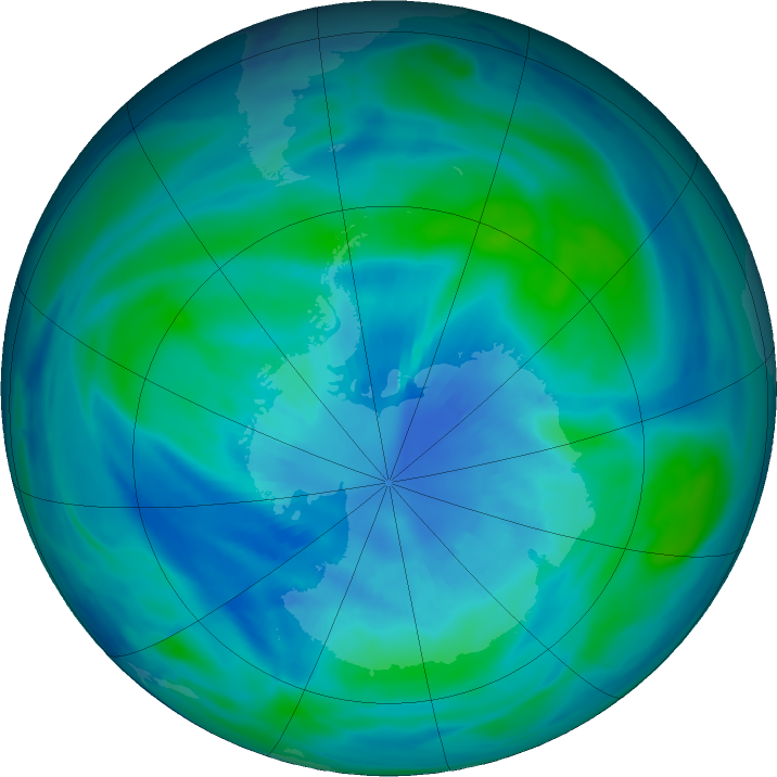 Antarctic ozone map for 01 April 2023